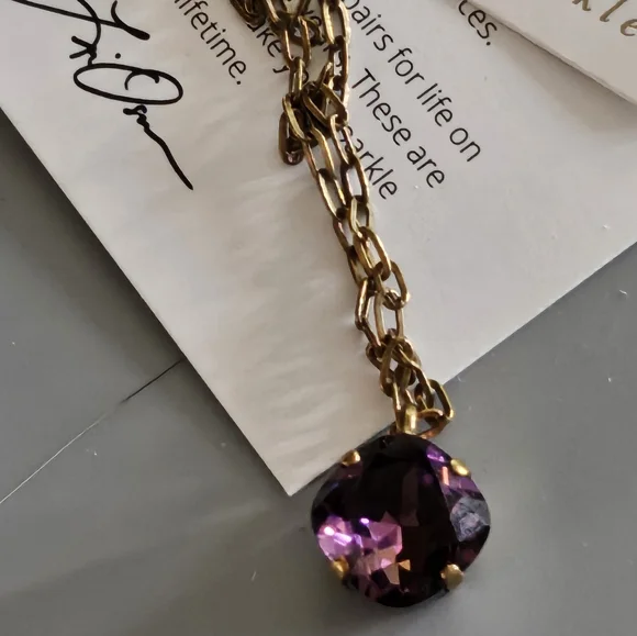 SORRELLI Siren Cushion Cut Pendant Necklace Amethyst with Antique Gold Chain - Picture 8 of 9